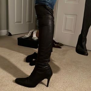 Plein Sud black leather thigh high boots.